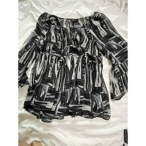 Women's Abstract Sheer Babydoll Blouse/dress 3/4 Flowing Sleeves L